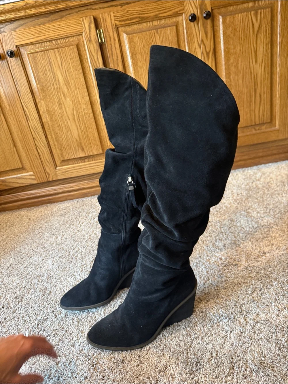 Black Suede Knee-High Women's Boots - Classic Slouchy Style